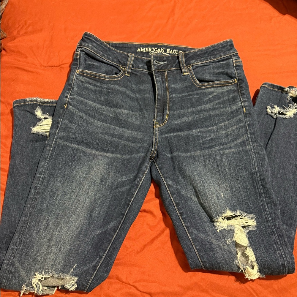 American Eagle Outfitters Women's Ripped Dark Blue Skinny Jeans